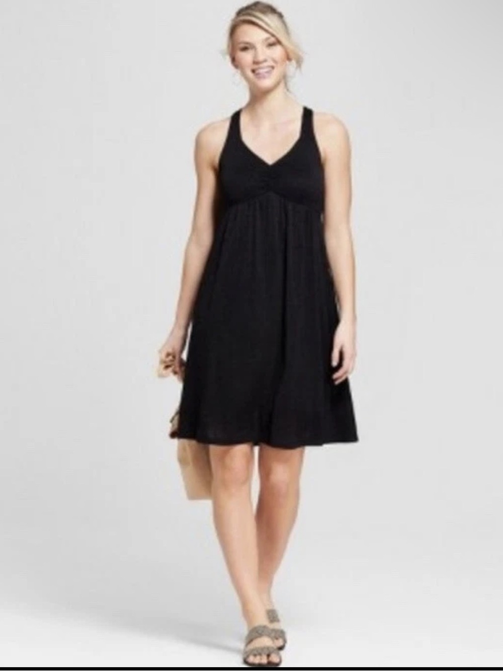 Universal Thread Cross Back Black Dress Medium Empire Waist Babydoll A Line